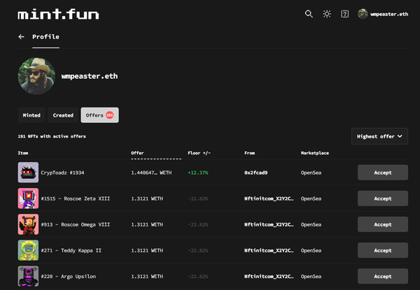 Scoping NFT offers with mint.fun 💰